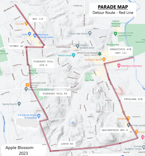 4/24/23: April 29 Apple Blossom Parade Detour Routes & Road Closures